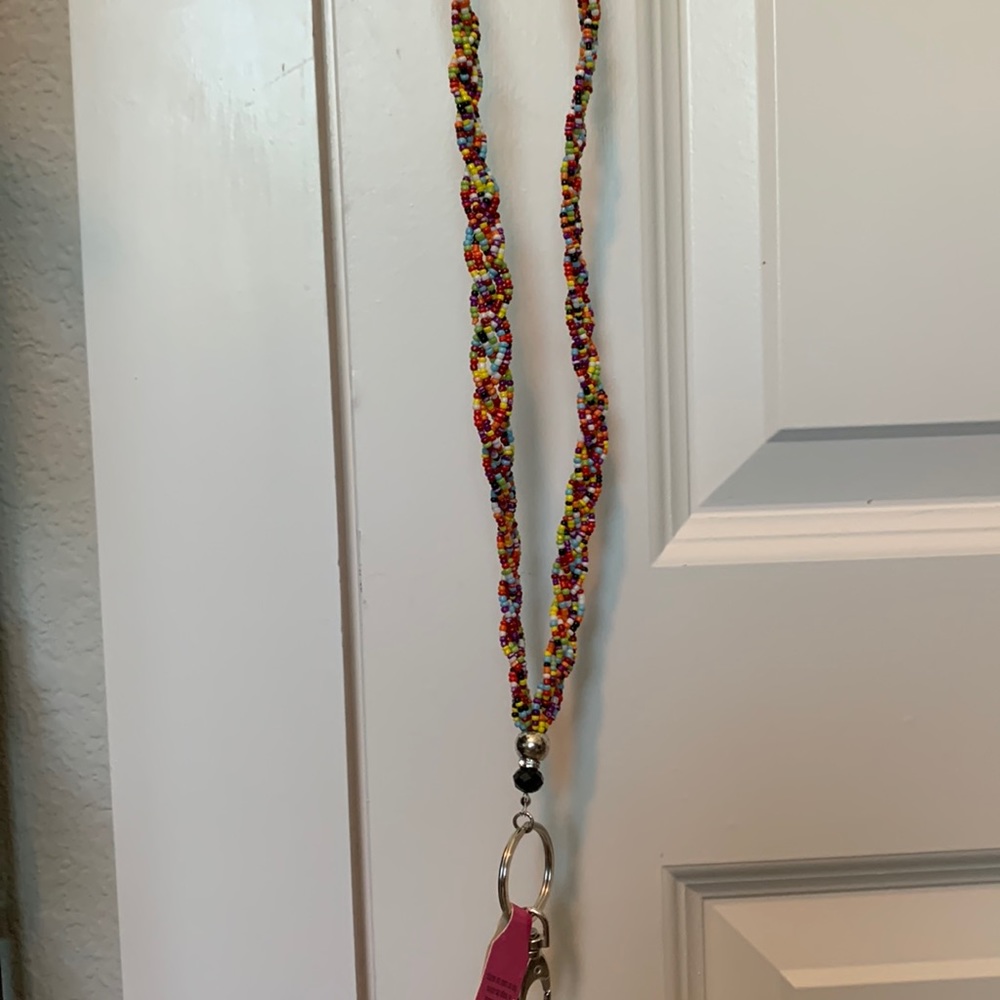 Rainbow beaded lanyard with keychain